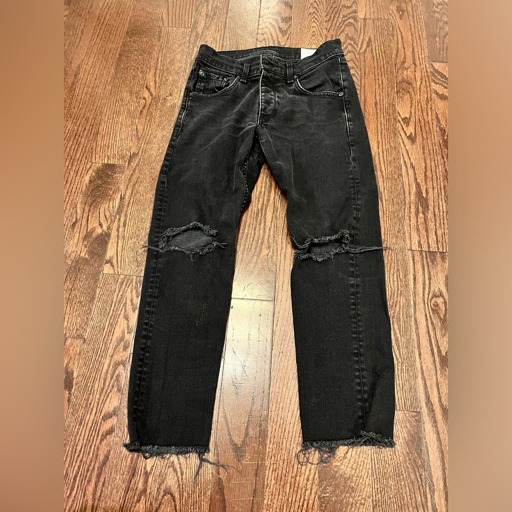rag & bone Black Distressed Knee Raw Hem Jeans